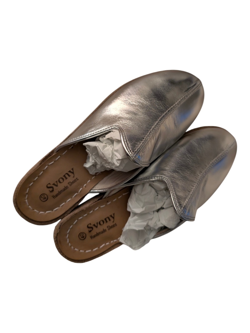 Handmade Metallic Silver Slip-On Mule for Women